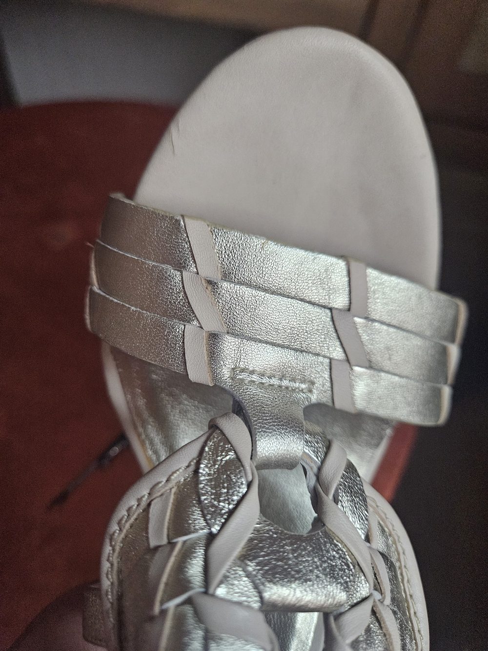 Cole Haan Silver Braided Leather High-Heel Sandals Size 10 Nikeair Comfartable - Picture 7 of 9